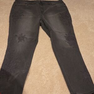 DG2 by Diane Gilman Charcoal Jeans with Floral Detail